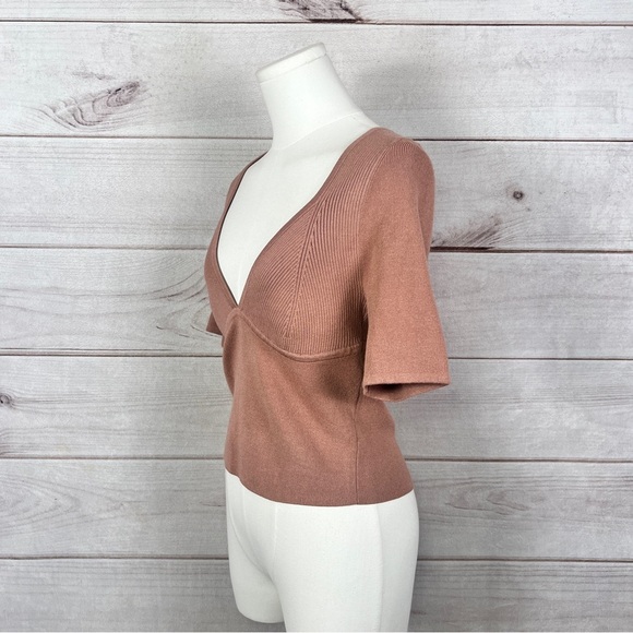 Intimately Free People Teagan Swit Short Sleeve Sweater Top V-Neck Sz L - Picture 5 of 7
